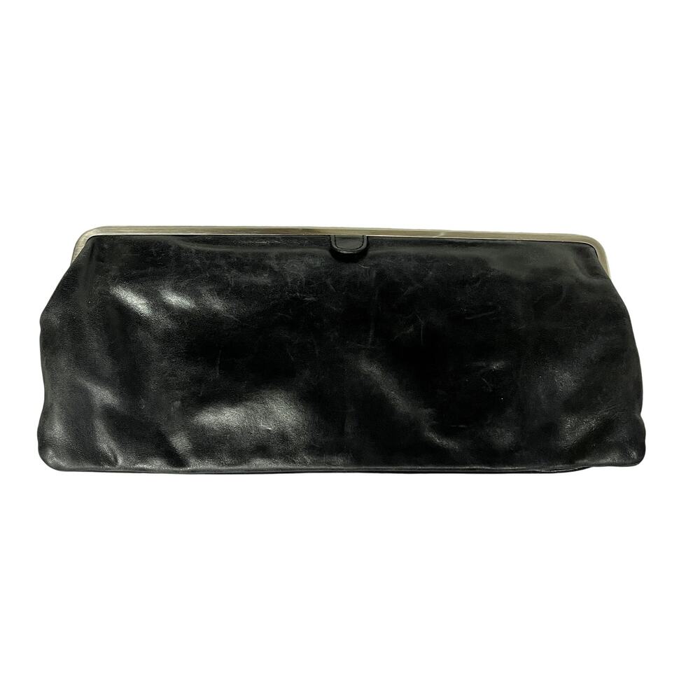 Women's Hobo international leather clutch wallet A frame black billfold